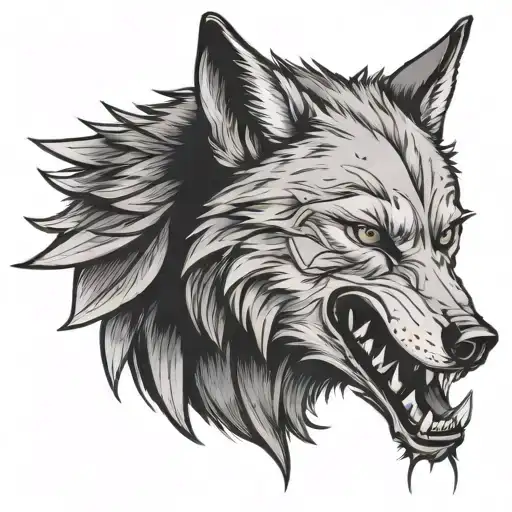 Head Of An Evil Wolf With Arrows And Blood