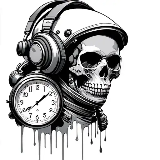 Astronaut With Headphones And Clock Melting Skull