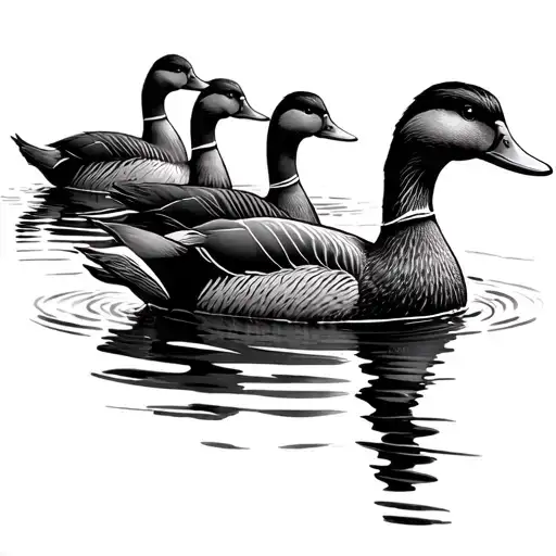 4 Simple Ducks Swimming In A Line Upstream