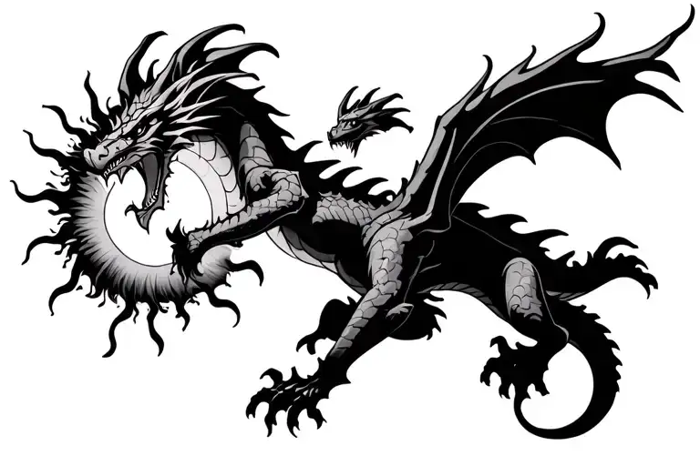 Dragon Flying Towards The Sun