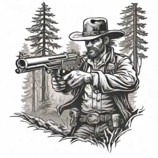 Gunslinger In A Dark Forest Scene
