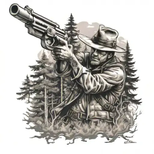 Gunslinger In A Forest Scene