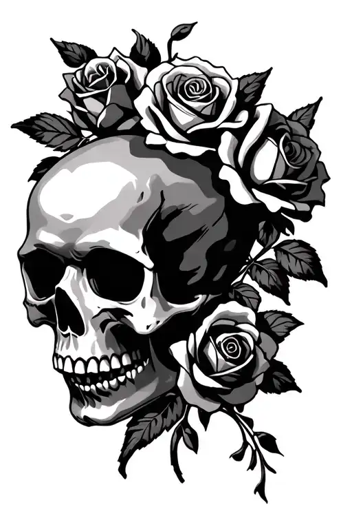 Skull And Roses Intertwined