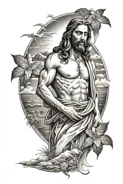 Jesus And Nature And Beach Scene