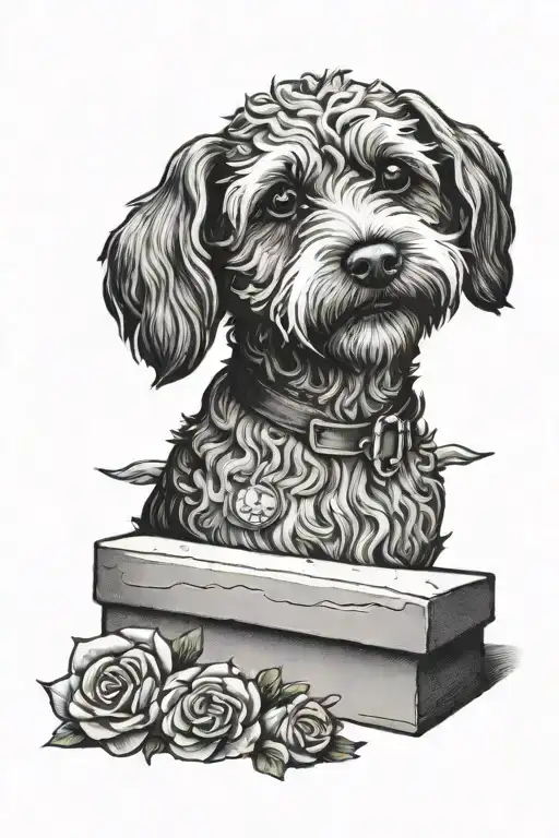 Schnoodle Head On A Tomb Stone As A Tribute For My Death Dog