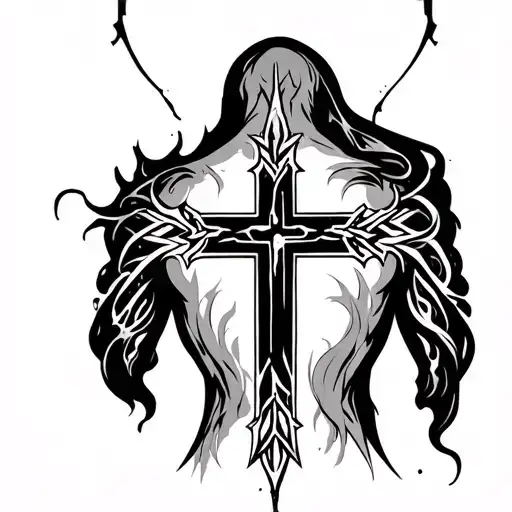 Cyber Sigilism Back Tattoo With A Cross