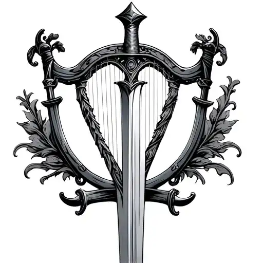 Irish Harp With Roman Gladius Sword