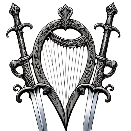 Irish Harp With Roman Gladius Sword