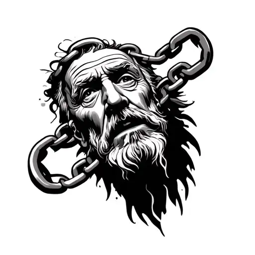 Face Of An Old Man In A Chain