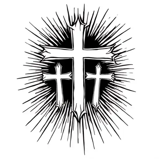 Three Crosses With Sun Rays Shing Toward The Botom