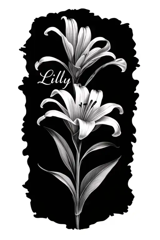 Lily Flower With Name Lilly As Stancil