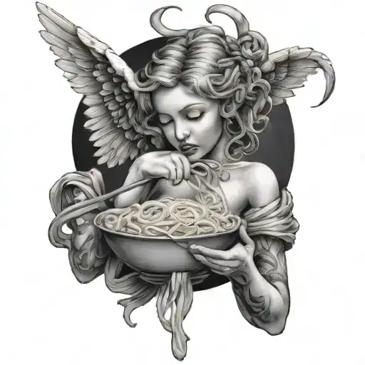 Beautiful Angel Eating Noodles