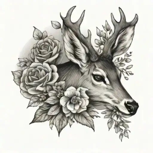 Sweet Deer With Flowers