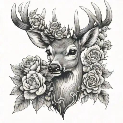 Sweet Deer With Flowers