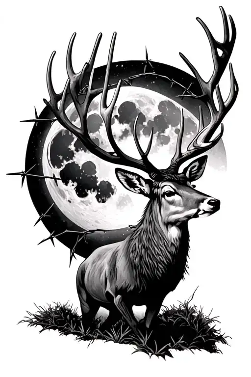 Deer With Barbed Wire And Moon