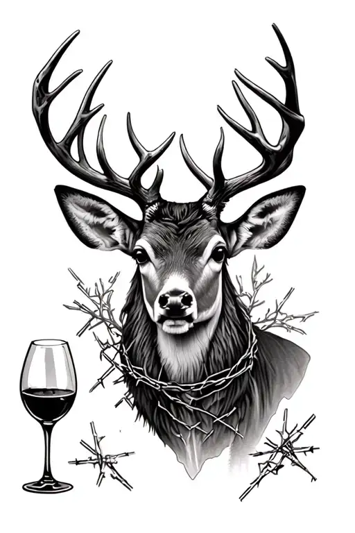 Deer With Barbed Wire And Broken Wine Glasses