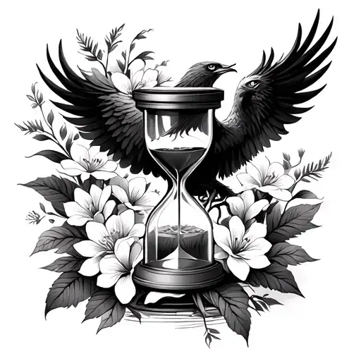 Hourglass Wrapped In Jasmine Flowers With Pheonix Emerging From It