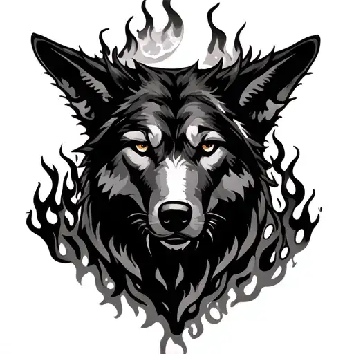 Wolf Moon Trees Fire Flames