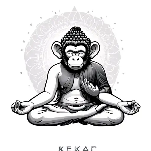 Buddha Meditating With Crazy Monkey Inside His Head