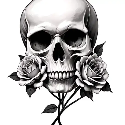Skull With Roses Growing Out Of The Eyes