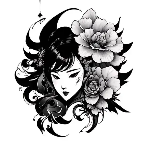 Japanese Style Tattoo Drama Face And More Elements