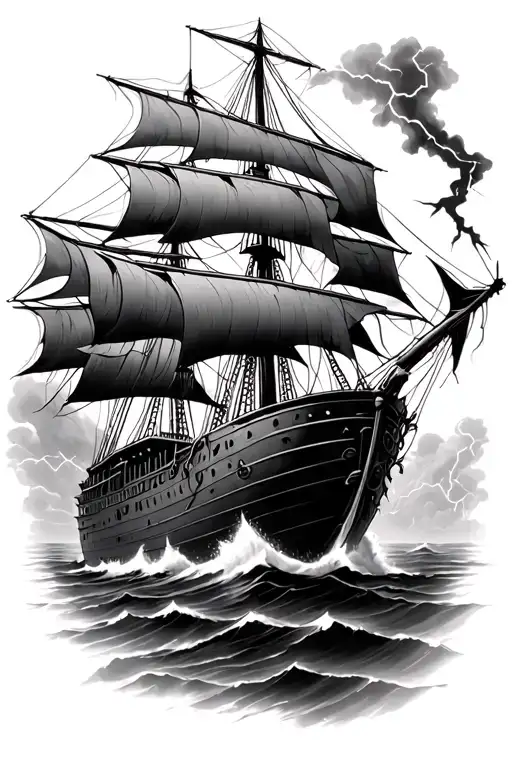 Tattered Ship Surrounded By Thunderstorm Leviathan