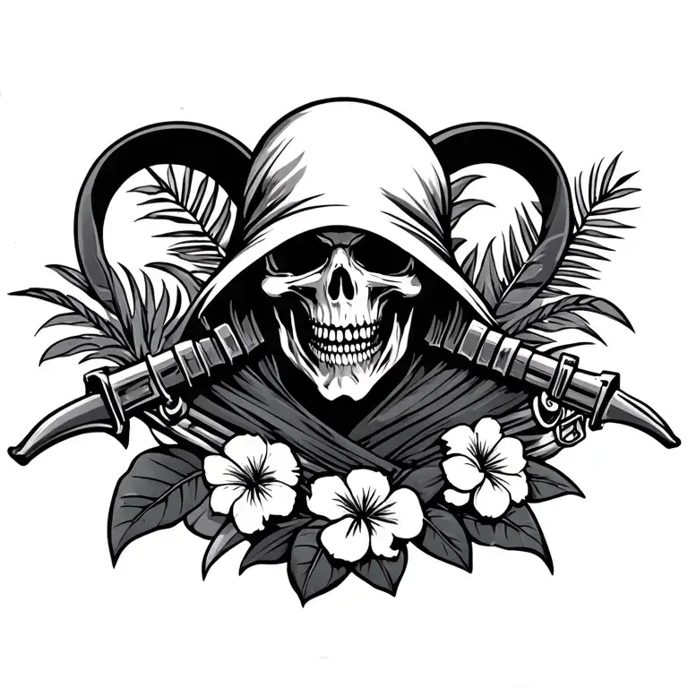 Tactical Grim Reaper With Hawaiian Tribal Patterns