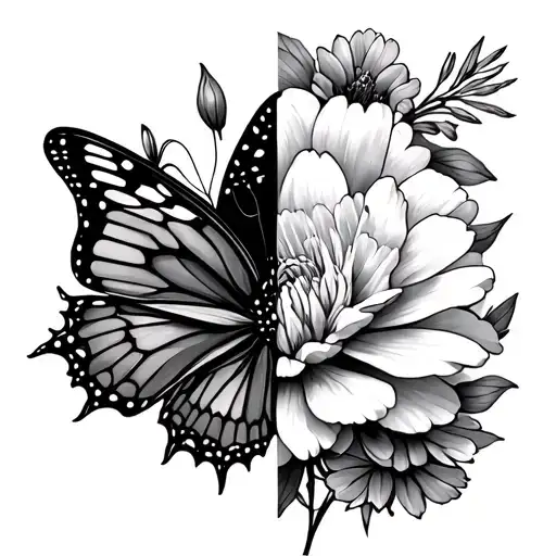 Half Butterfly And Half Carnation Flower And Anemones Flower
