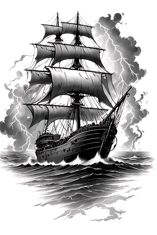 Tattered Ship Surrounded By Thunderstorm Leviathan Attack