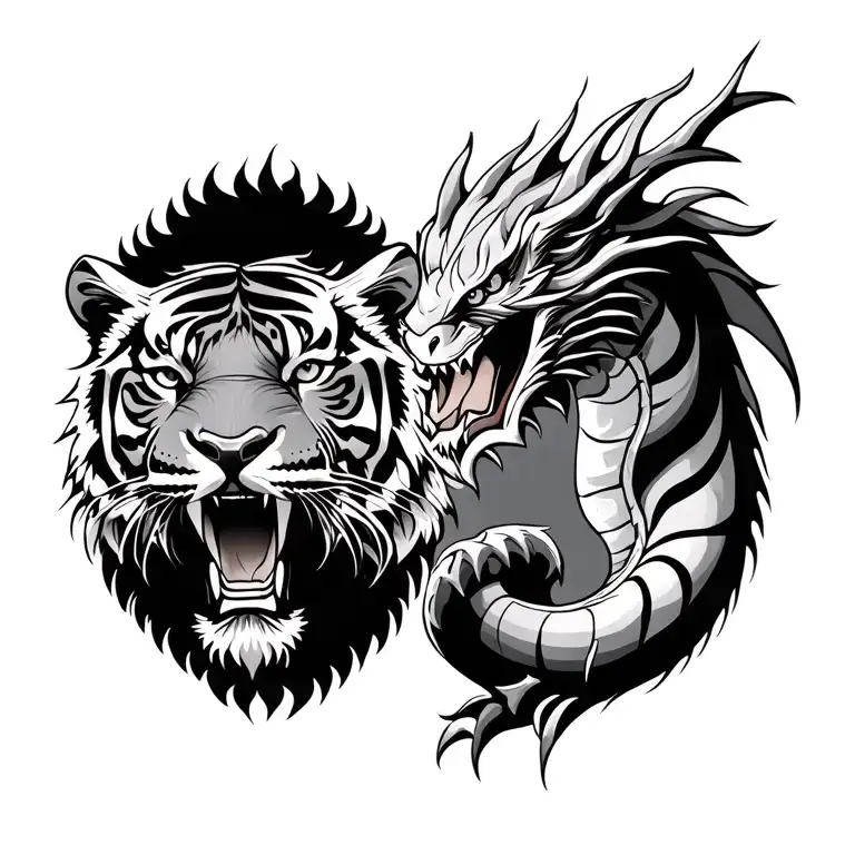 Tiger In The Left Chest And Dragon On The Right Side
