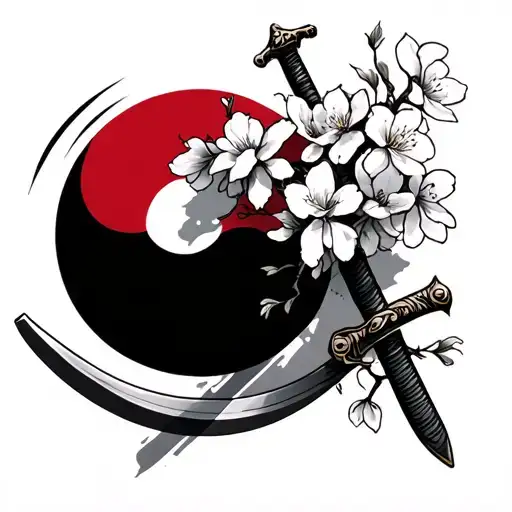 South Korea Flag Korean Sword And Cherry Blossom