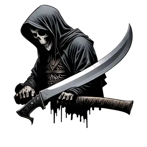 Hooded Reaper Silohuette With Machete