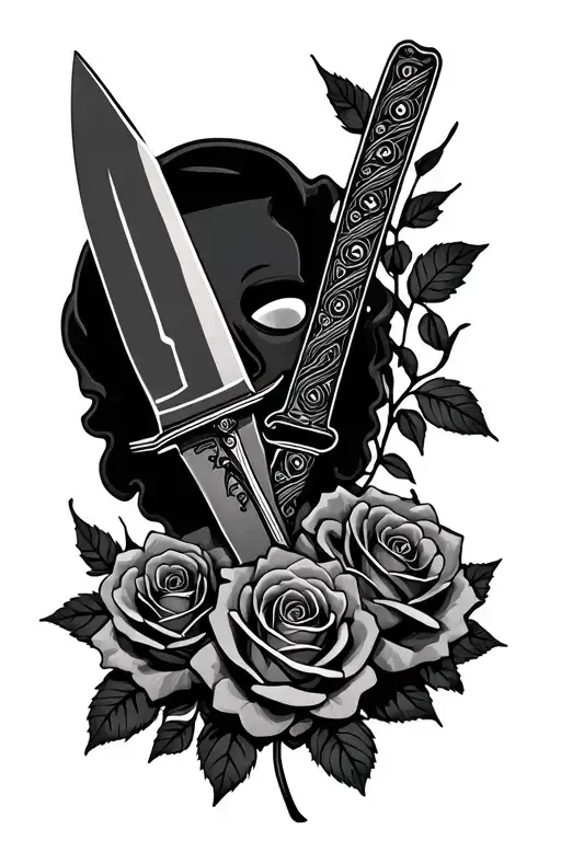 Neon Purge Mask Holding A Knife Surrounded By Roses