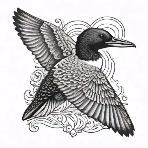 Loon Spreading Wings Viewed