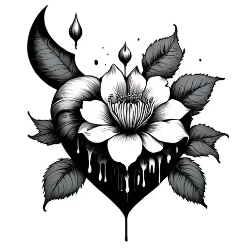 Bleeding Heart Flower With Crescent Moon