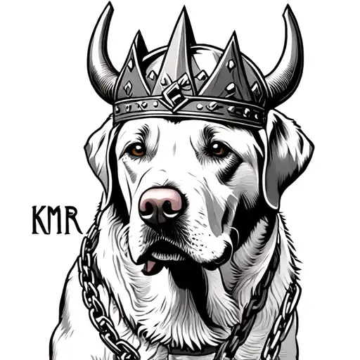Labrador Dog Wearing A Viking Crown And A Chain That Says Kmr