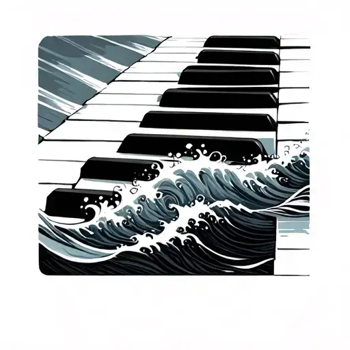 Piano Keys With Ocean Waves Forming