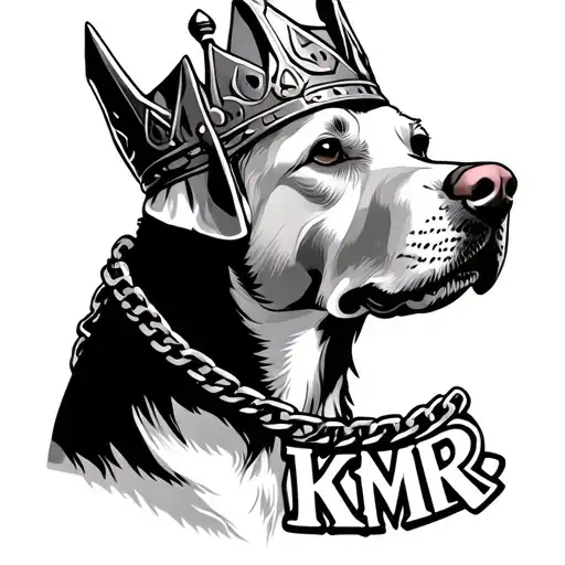 Labrador Dog Wearing A Viking Crown And A Thick Chain That Says Kmr
