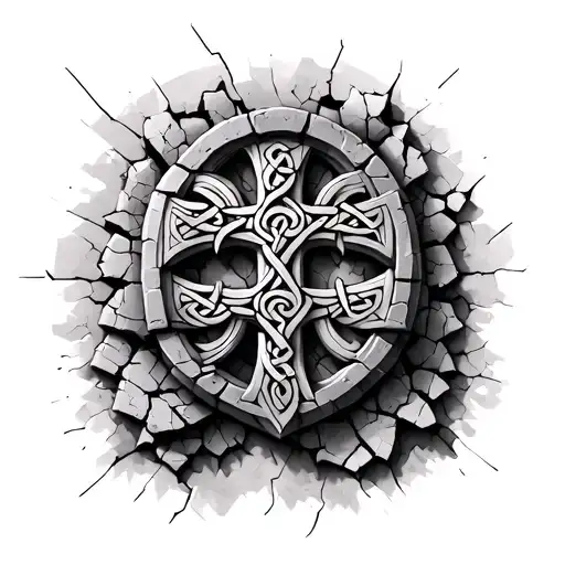 3D Celtic Cross Made Of Stone But Cracking