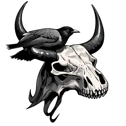 Bull Skull With Bird On Top