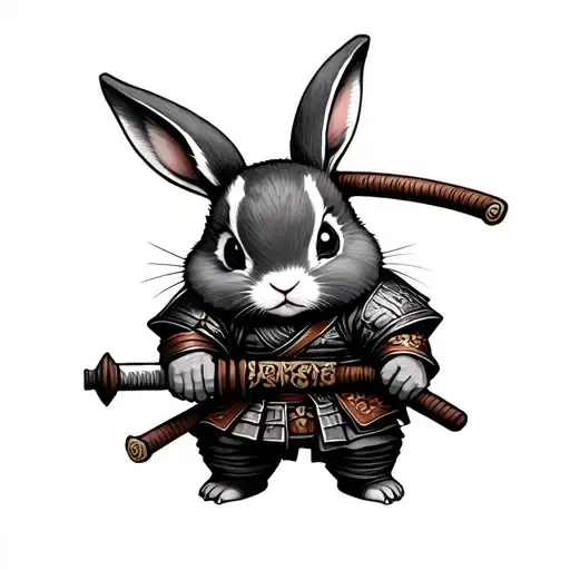 A Little Bunny Dressed As A Samurai Holding A Katana