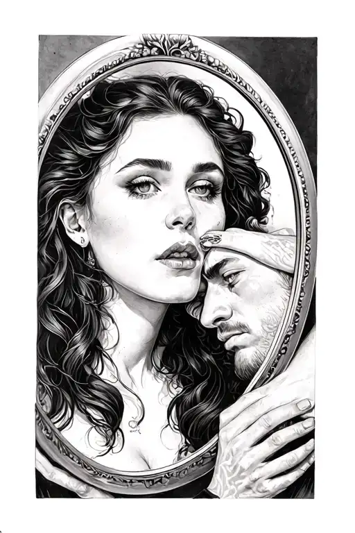 Woman In Mirror With Man Holding Her Throat
