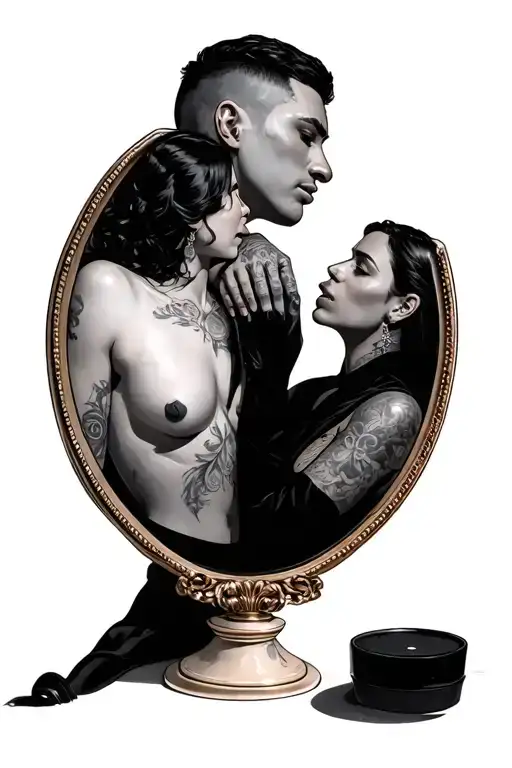 Woman In Mirror With Man Behind Her Holding Her Throat