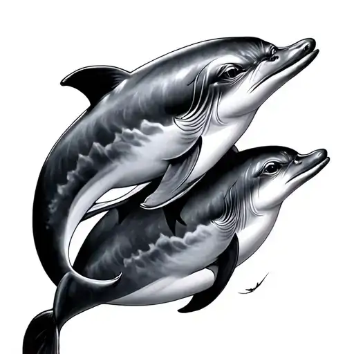 Mother And Two Baby Dolphin