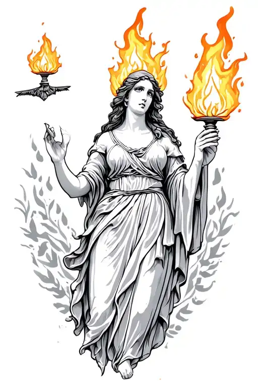 Greek Goddess Hestia With Eternal Flame Burns
