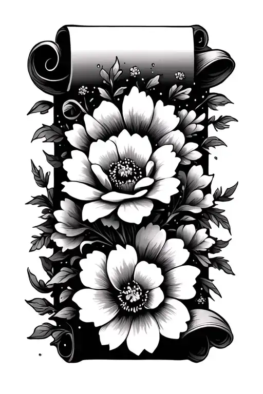 A Scroll With Flowers On Each Side