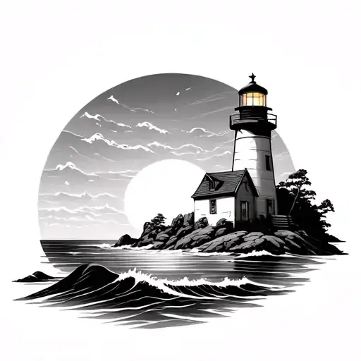 Dawn Sea With Light House