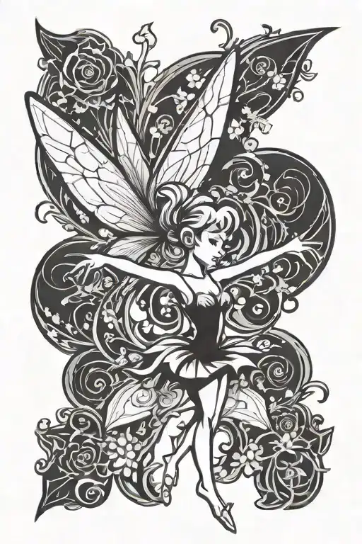 Falling Tinkerbell Minimalist Tattoo Design