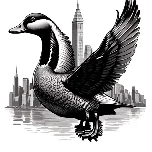 Duck Wings Spread Over The Boston City Skyline