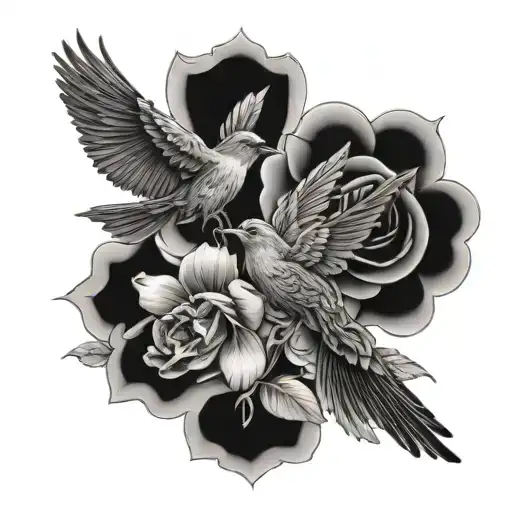 Flowers And Birds Flying